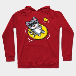 Cute Cat Floating With Swimming Tires Hoodie